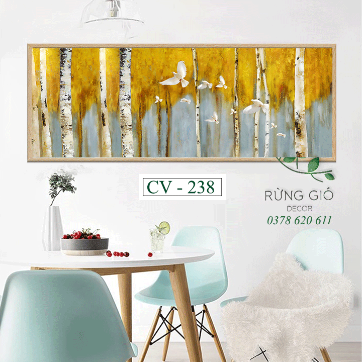 Khung tranh vải canvas đàn chim trắng giữa nền rừng vàng (CV238)